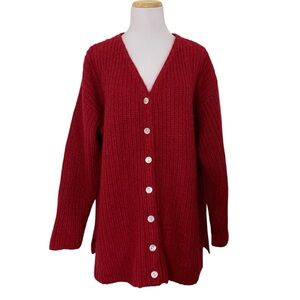 Vintage Moda Intl Mohair Blend Cardigan Sweeter Sz L Red Longline Oversized Cozy